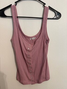 Free People Mauve Ribbed Button-Front Tank
